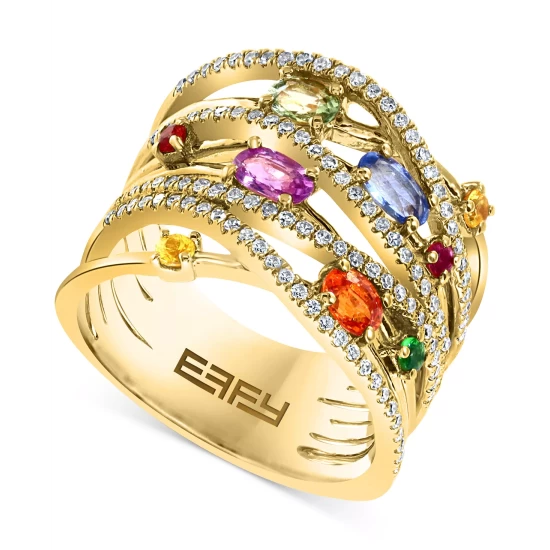 Brand new 💯 EFFY Collection EFFY® Multi-Sapphire (1-1/5 Ct. T.w.) & Diamond (3/8 Ct. T.w.) Multirow Ring In 14k Gold Multi Sapphire 😀 - Image 2