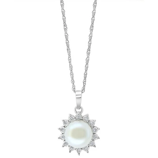 Best Pirce 🛒 EFFY Collection EFFY® Cultured Freshwater Pearl (7 Mm) & Diamond (1/20 Ct. T.w.) Halo 18 Pendant Necklace In Sterling Silver 🎁