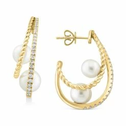 Promo ✔️ EFFY Collection EFFY® Cultured Freshwater Pearl (8mm) & Diamond (3/8 Ct. T.w.) Double Hoop Earrings In 14k Gold 14k Yellow Gold 🎁