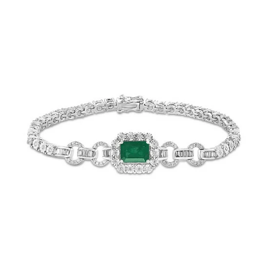 Buy 🤩 EFFY Collection EFFY® Emerald (1-3/8 Ct. T.w.) & Diamond (3/4 Ct. T.w.) Link Bracelet In 14k White Gold 🌟