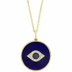 Deals 😉 EFFY Collection EFFY® Lapis Lazuli, Sapphire (1/20 Ct. T.w.), & Diamond (1/4 Ct. T.w.) Evil Eye 18 Pendant Necklace In 14k Gold 🌟