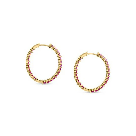 Best Pirce ✔️ EFFY Collection EFFY® Ruby (1 Ct. T.w.) & Pink Sapphire (1 Ct. T.w.) In & Out Medium Hoop Earrings In 14k Rose Gold, 1.1 Pink Sapphire/ruby ✨ - Image 3