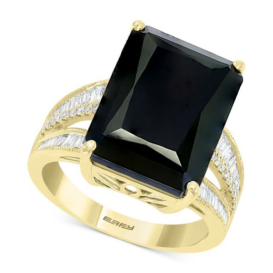 Best Sale ❤️ EFFY Collection EFFY® Onyx & Diamond (3/8 Ct. T.w.) Statement Ring In 14k Gold Yellow Gold ✔️