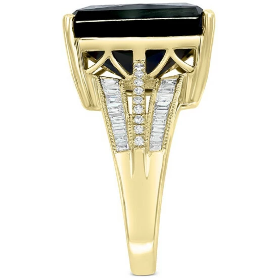 Best Sale ❤️ EFFY Collection EFFY® Onyx & Diamond (3/8 Ct. T.w.) Statement Ring In 14k Gold Yellow Gold ✔️ - Image 4