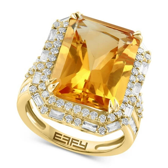 Buy 🌟 EFFY Collection EFFY® Limited Edition Citrine (11-1/2 Ct. T.w.) & Diamond (1-1/3 Ct. T.w.) Halo Ring In 14k Gold 🎉