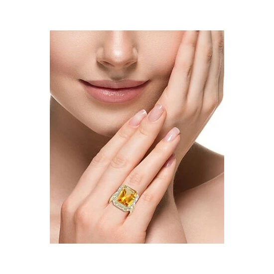 Buy 🌟 EFFY Collection EFFY® Limited Edition Citrine (11-1/2 Ct. T.w.) & Diamond (1-1/3 Ct. T.w.) Halo Ring In 14k Gold 🎉 - Image 2