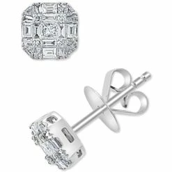 New 😉 EFFY Collection EFFY® Diamond Round & Baguette Cluster Stud Earrings (5/8 Ct. T.w.) In 14k White Gold 🎉