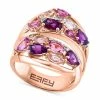 Budget 🔔 EFFY Collection EFFY® Multi-Gemstone (3-1/5 Ct. T.w.) & Diamond (1/5 Ct. T.w.) Double Cluster Statement Ring In 14k Rose Gold Multi Gemstones 🌟