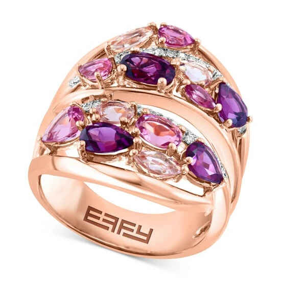 Budget 🔔 EFFY Collection EFFY® Multi-Gemstone (3-1/5 Ct. T.w.) & Diamond (1/5 Ct. T.w.) Double Cluster Statement Ring In 14k Rose Gold Multi Gemstones 🌟