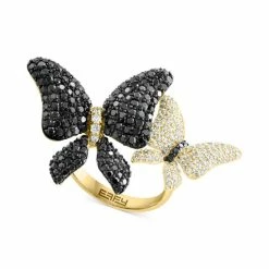 Best Sale 🎉 EFFY Collection EFFY® Black Diamond (2 Ct. T.w.) & White Diamond (5/8 Ct. T.w.) Pavé Butterfly Statement Ring In 14k Gold Yellow Gold 👍