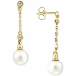 Brand new 🎉 EFFY Collection EFFY® Akoya Pearl (8mm) & Diamond (1/10 Ct. T.w.) Linear Drop Earrings In 14k Gold ⌛