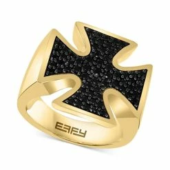 Promo 👏 EFFY Collection EFFY® Men's Black Spinel Cross Ring In 14k Gold-Plated Sterling Silver Gold Over Silver 👏