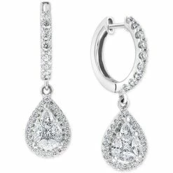 Coupon 🔥 EFFY Collection EFFY® Diamond Teardrop Cluster Dangle Hoop Earrings (1-1/4 Ct. T.w.) In 18k White Gold 😀