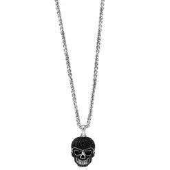 Hot Sale ✨ EFFY Collection EFFY® Men's Black Spinel Skull 22 Pendant Necklace (1-1/8 Ct. T.w.) In Sterling Silver 😍