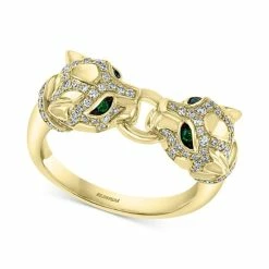 Best deal 🤩 EFFY Collection EFFY® Diamond (3/8 Ct. T.w.) & Emerald Accent Panther Head Ring In 14k Gold Yellow Gold 🎉