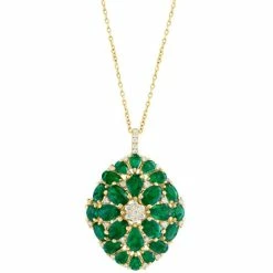 Deals 👍 EFFY Collection EFFY® Emerald (6-1/4 Ct. T.w.) & Diamond (3/8 Ct. T.w.) Flower Cluster 18 Pendant Necklace In 14k Gold 🎉