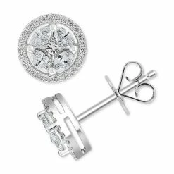 Buy 😍 EFFY Collection EFFY® HEMATIAN Diamond Multi-Cut Halo Cluster Stud Earrings (3/4 Ct. T.w.) In 18k White Gold 🛒