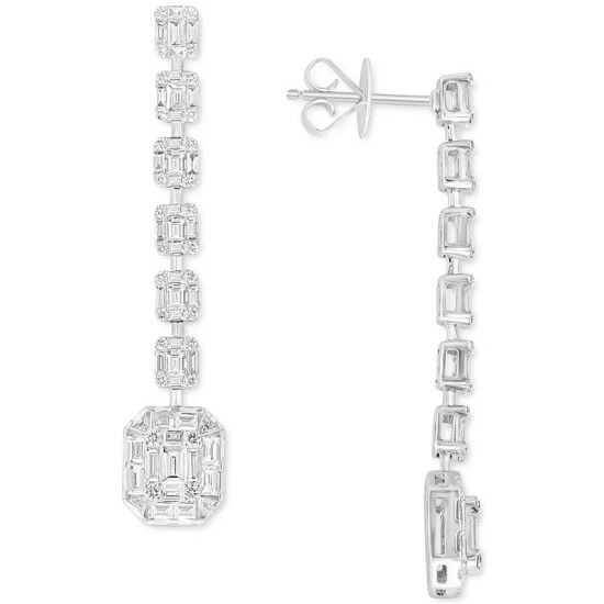Brand new 🎉 EFFY Collection EFFY® Diamond Baguette & Round Linear Drop Earrings (2-1/2 Ct. T.w.) In 18k White Gold 💯