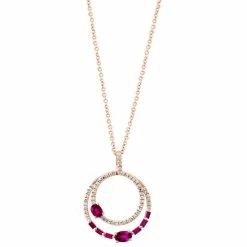 Cheap 😍 EFFY Collection EFFY® Ruby (5/8 Ct. T.w.) & Diamond (1/4 Ct. T.w.) Double Circle 18 Pendant Necklace In 14k Rose Gold ✨