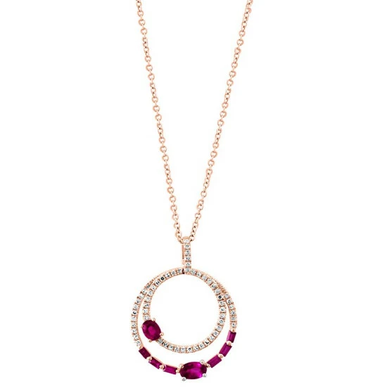 Cheap 😍 EFFY Collection EFFY® Ruby (5/8 Ct. T.w.) & Diamond (1/4 Ct. T.w.) Double Circle 18 Pendant Necklace In 14k Rose Gold ✨