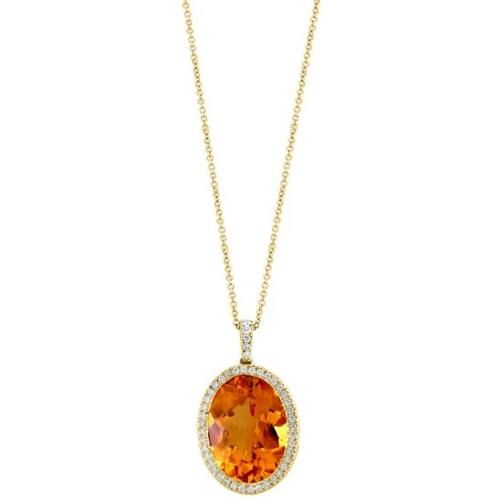 Best Sale ✨ EFFY Collection EFFY® Citrine (8-1/3 Ct. T.w.) & Diamond (1/4 Ct. T.w.) Oval Halo 18 Pendant Necklace In 14k Gold 🔥