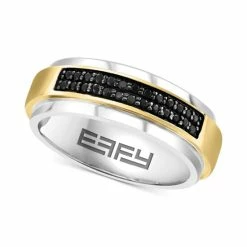 Budget 🎉 EFFY Collection EFFY® Men's Black Sapphire Horizontal Cluster Ring (1/3 Ct. T.w.) In Sterling Silver & 14k Gold-Plate ✔️