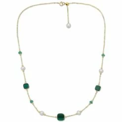 Wholesale 💯 EFFY Collection EFFY® Freshwater Pearl (4-1/2mm), Malachite, & Emerald (1/2 Ct. T.w.) 17 Collar Necklace In 14k Gold ❤️