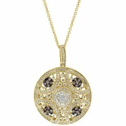 Cheap 👏 EFFY Collection EFFY® White Diamond (1/3 Ct. T.w.) And Espresso Diamond (7/8 Ct. T.w.) 18 Filigree Pendant Necklace In 14k Gold Yellow Gold 🎁