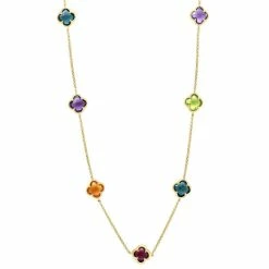 New ✨ EFFY Collection EFFY® Multi-Gemstone Clover 18 Statement Necklace (17-1/2 Ct. T.w.) In 14k Gold Multi Gemstones 😍