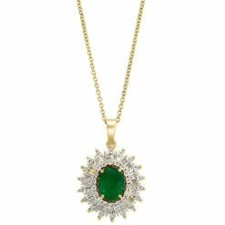 Coupon ⌛ EFFY Collection EFFY® Emerald (1-1/2 Ct. T.w.) & Diamond (1/5 Ct. T.w.) Halo 18 Pendant Necklace In 14k Gold 😉