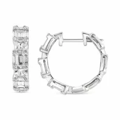 Cheap 🔔 EFFY Collection EFFY® HEMATIAN Diamond Baguette & Round Small Hoop Earrings (7/8 Ct. T.w.) In 18k White Gold, 0.6 😉