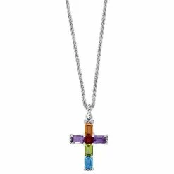 Buy ❤️ EFFY Collection EFFY® Multi-Gemstone Cross 18 Pendant Necklace (5-1/10 Ct. T.w.) In Sterling Silver Multi Gemstone 😉