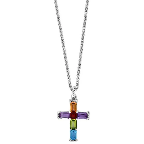 Buy ❤️ EFFY Collection EFFY® Multi-Gemstone Cross 18 Pendant Necklace (5-1/10 Ct. T.w.) In Sterling Silver Multi Gemstone 😉