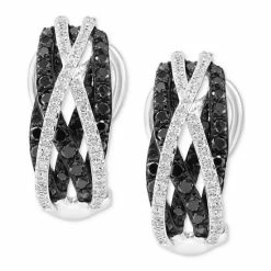 New 🥰 EFFY Collection EFFY® Black Diamond (5/8 Ct. T.w.) & White Diamond (1/3 Ct. T.w.) Crossover Huggie Hoop Earrings In 14k White Gold, 1 🌟