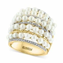 Cheapest 🛒 EFFY Collection EFFY® Cultured Freshwater Pearl (4mm) & Diamond (3/8 Ct. T.w.) Multirow Statement Ring In 14k Gold 🎁