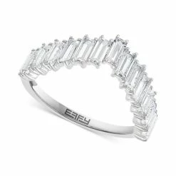 New ❤️ EFFY Collection EFFY® White Topaz Emerald-Cut Chevron Ring (1-3/8 Ct. T.w.) In Sterling Silver ✔️