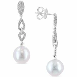Cheapest ⭐ EFFY Collection EFFY® Freshwater Pearl (9-1/2mm) & Diamond (1/3 Ct. T.w.) Drop Earrings In 14k White Gold 🛒