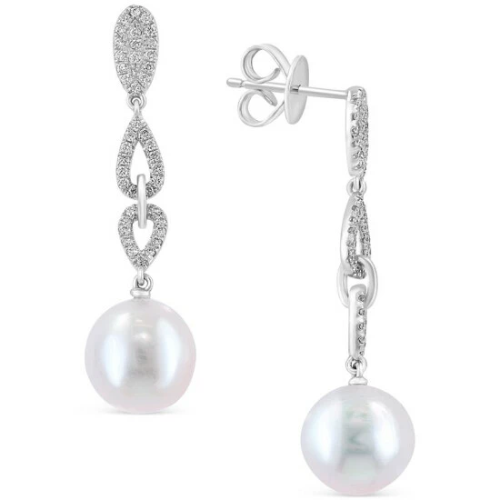 Cheapest ⭐ EFFY Collection EFFY® Freshwater Pearl (9-1/2mm) & Diamond (1/3 Ct. T.w.) Drop Earrings In 14k White Gold 🛒