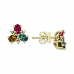 Hot Sale 🌟 EFFY Collection EFFY® Multi-Color Tourmaline (1-1/10 Ct. T.w.) & Diamond (1/20 Ct. T.w.) Stud Earrings In 14k Gold 🧨