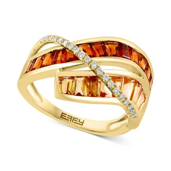 Best Sale 🎁 EFFY Collection EFFY® Multi-Citrine (2-1/6 Ct. T.w.) & Diamond (1/10 Ct. T.w.) Crossover Statement Ring In 14k Gold Multi Gemstone 🎁