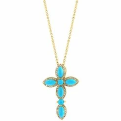 Budget 💯 EFFY Collection EFFY® Turquoise & Diamond (1/5 Ct. Tw.) Cross 18 Pendant Necklace In 14k Gold 14k Yellow Gold 🎉