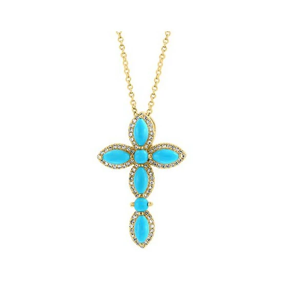 Budget 💯 EFFY Collection EFFY® Turquoise & Diamond (1/5 Ct. Tw.) Cross 18 Pendant Necklace In 14k Gold 14k Yellow Gold 🎉 - Image 2