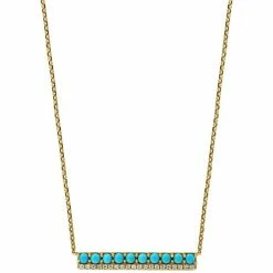 Cheapest 🛒 EFFY Collection EFFY® Turquoise & Diamond (1/20 Ct. T.w.) Bar Necklace In 14k Gold, 16 + 2 Extender 14k Yellow Gold ✨