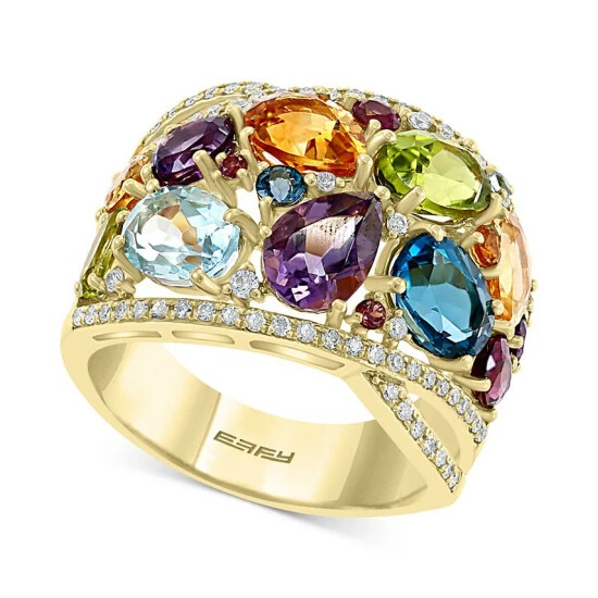 Brand new 🥰 EFFY Collection EFFY® Multi-Gemstone (7-1/4 Ct. T.w.) & Diamond (1/3 Ct. T.w.) Statement Ring In 14k Gold 🎉