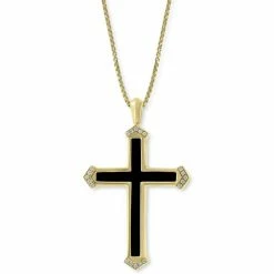 Top 10 👏 EFFY Collection EFFY® Men's Onyx & Diamond (1/10 Ct. T.w.) Cross 22 Pendant Necklace In 14k Gold Yellow Gold 👏