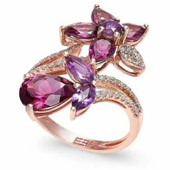 Promo 🤩 EFFY Collection Bordeaux By EFFY® Multi-Stone (5-1/4 Ct. T.w.) And Diamond (1/5 Ct. T.w.) Flower Ring In 14k Rose Gold 🥰