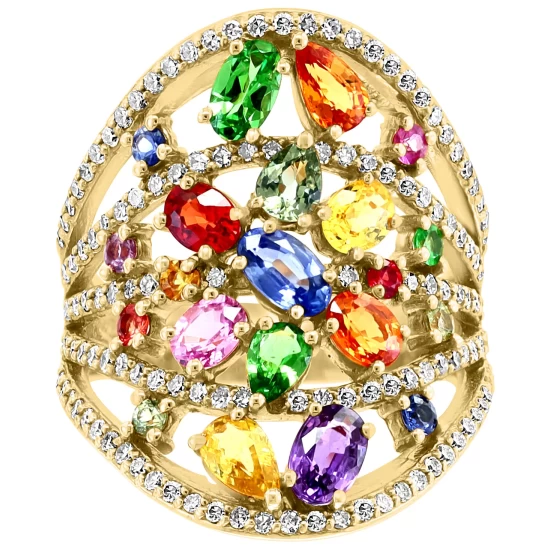 Top 10 🎉 EFFY Collection EFFY® Multi-Sapphire (2-7/8 Ct. T.w.) & Diamond (5/8 Ct. T.w.) Openwork Statement Ring In 14k Gold 🧨 - Image 6