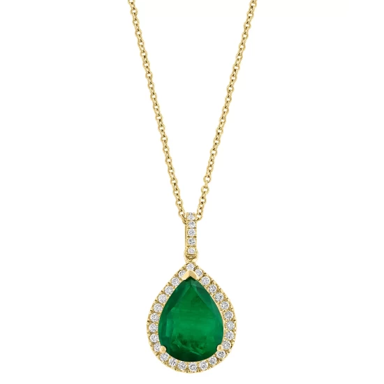 Top 10 🥰 EFFY Collection EFFY® Limited Edition Emerald (4-1/4 Ct. T.w.) & Diamond (1/3 Ct. T.w.) Pear Halo 18 Pendant In 14k Gold ⭐ - Image 2