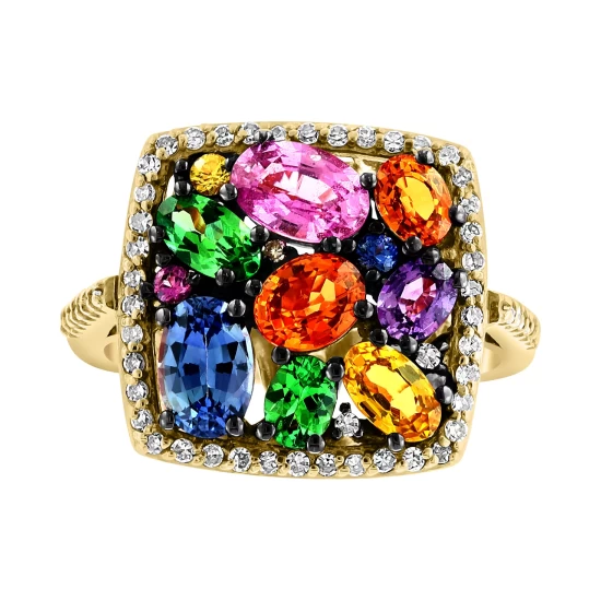 Best reviews of 🌟 EFFY Collection EFFY® Multi-Gemstone (3-1/10 Ct. T.w.) & Diamond (1/3 Ct. T.w.) Halo Cluster Ring In 14k Gold Yellow Gol 🤩 - Image 6
