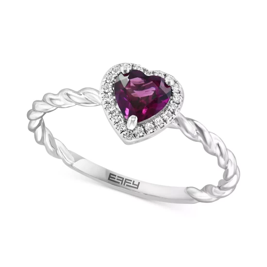Flash Sale ✔️ EFFY Collection EFFY® Rhodolite (1/2 Ct. T.w.) & Diamond (1/20 Ct. T.w.) Heart Ring In Sterling Silver ✔️ - Image 2